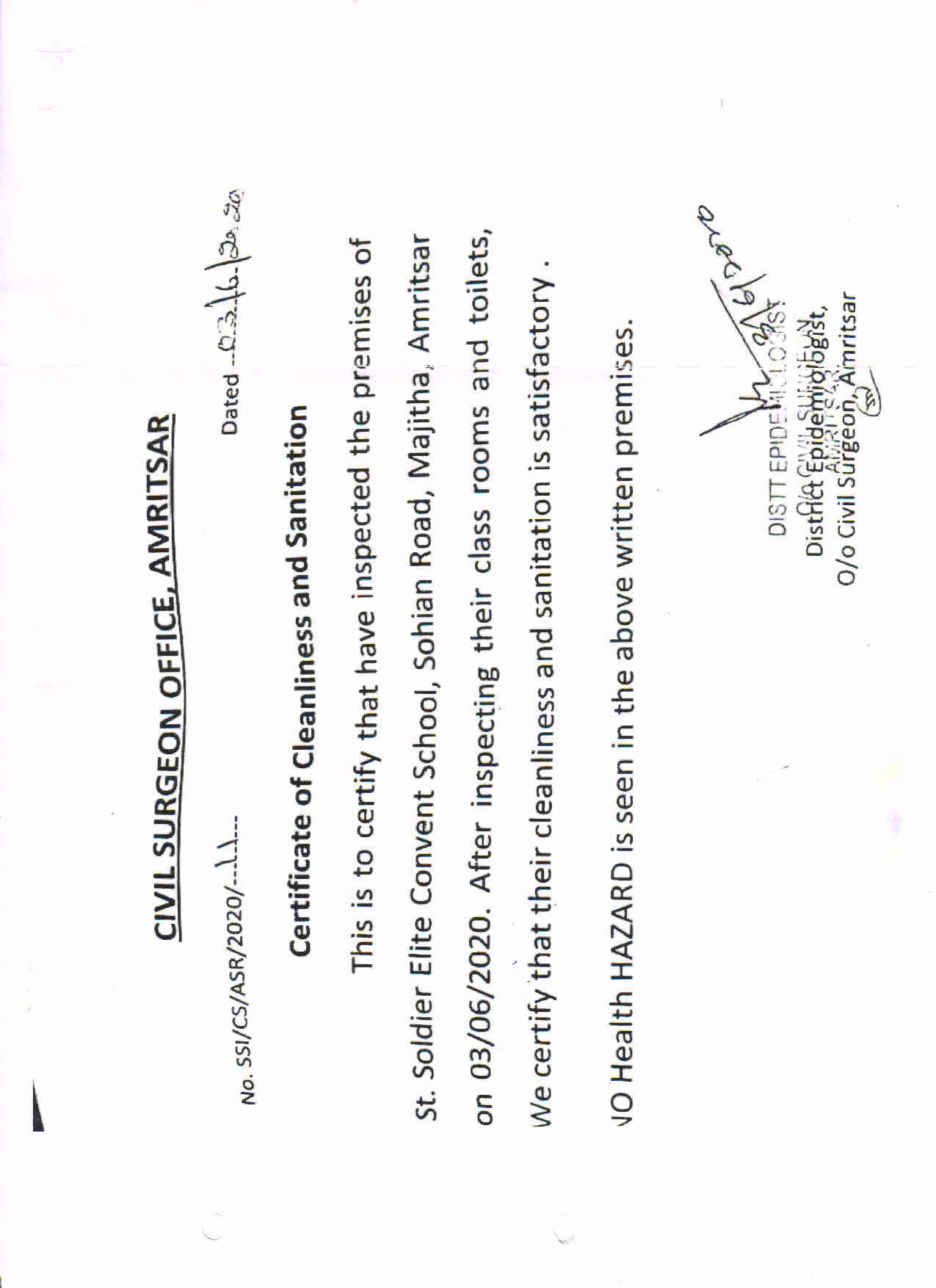 Sanitisation Certificate
